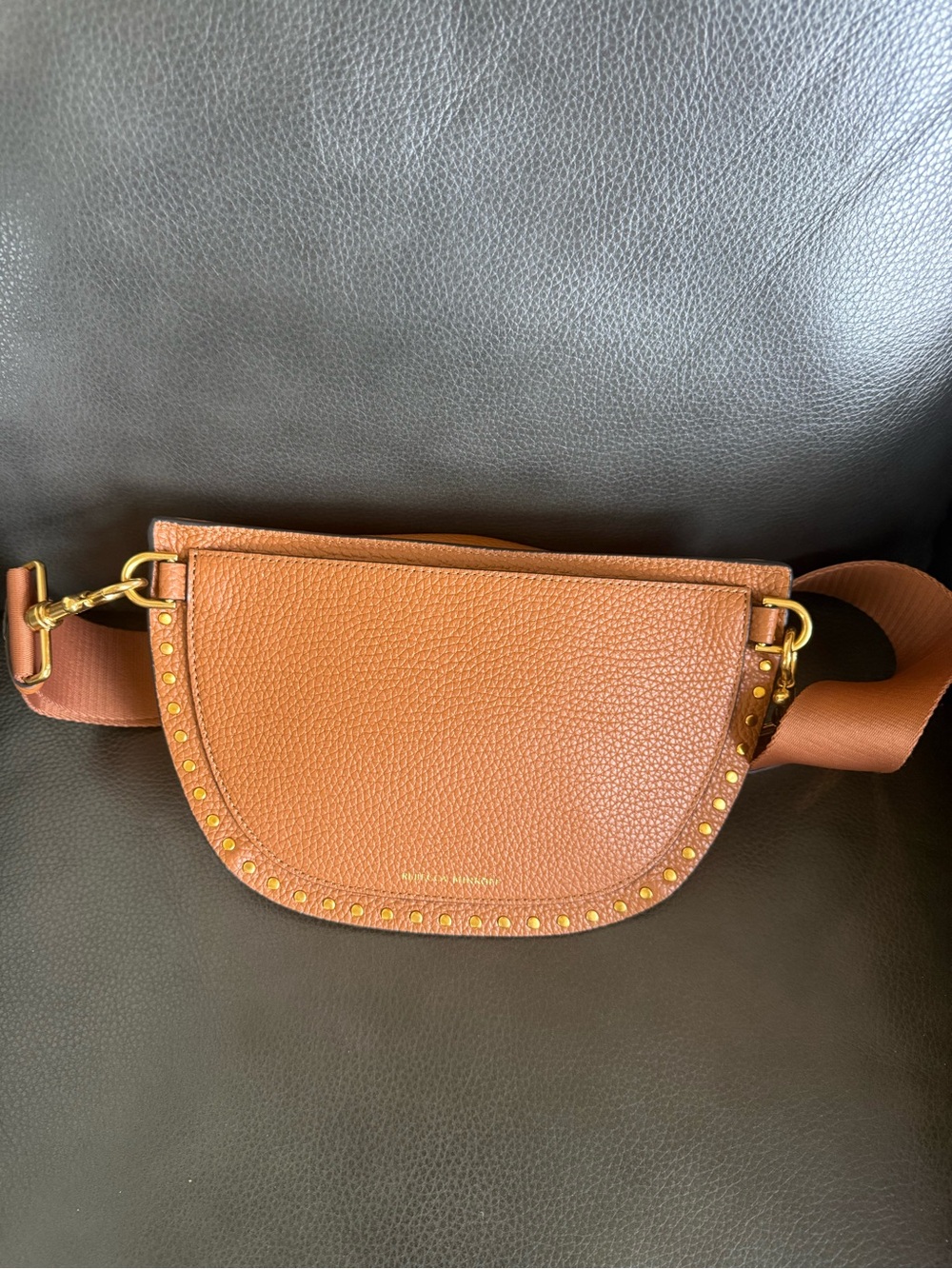 Rebecca Minkoff Tan Leather Crossbody Belt Bag with Gold Studs